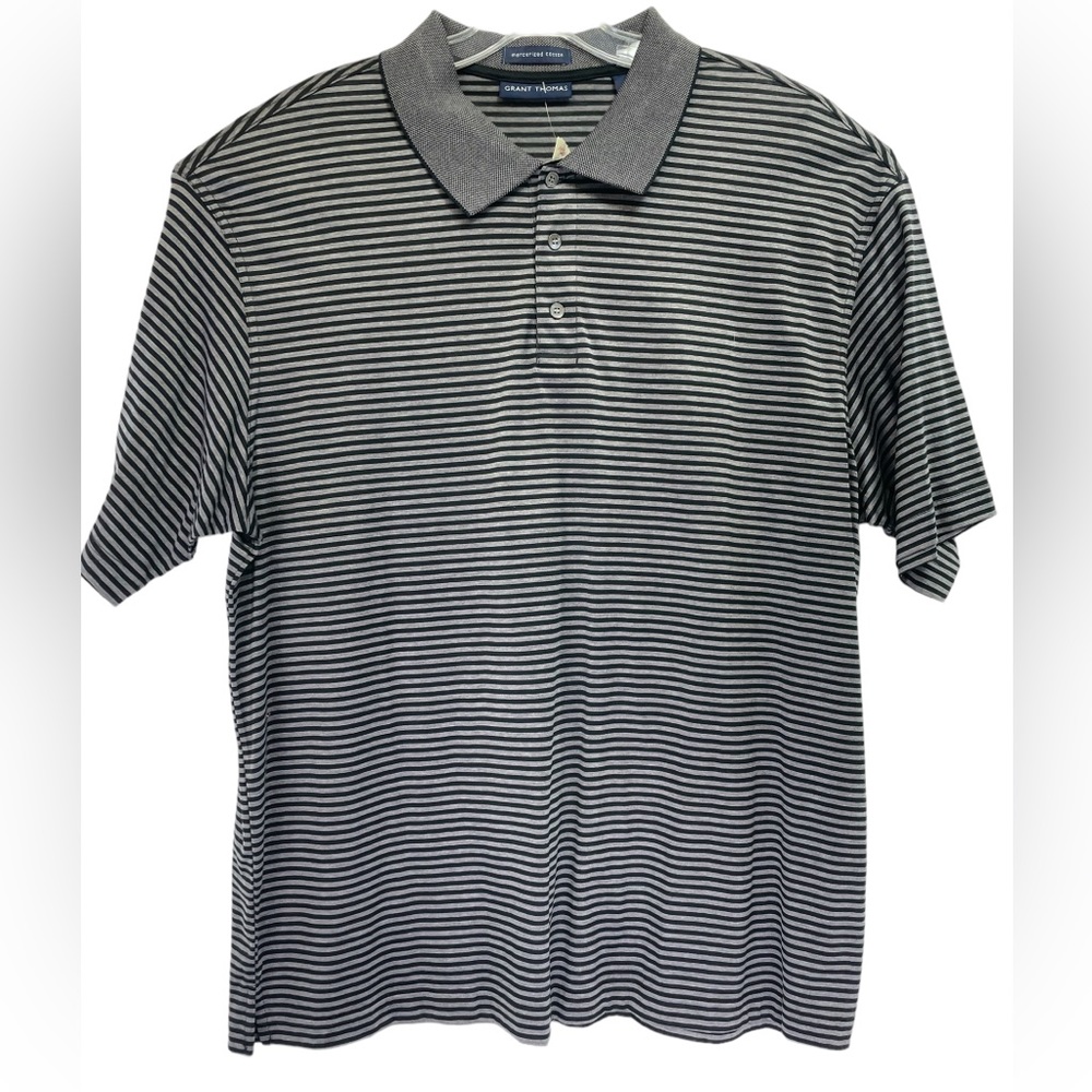 Grant Thomas Mens Sz 2XL Black/Grey Striped Golf Polo Shirt (X17)‎ NWTs